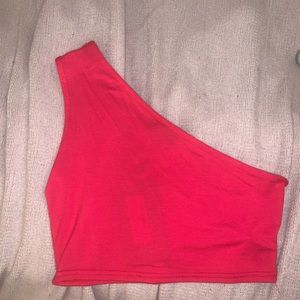 Red one shoulder crop top